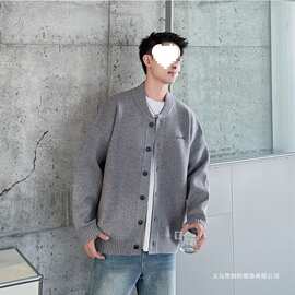 奉纺服饰老钱风字母刺绣开衫毛衣外套男女秋冬季宽松情侣针织开衫