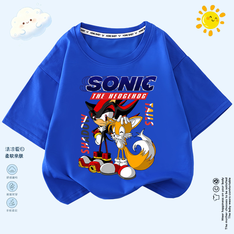 sonic衣服儿童t恤超音鼠索尼克童装夏特塔尔斯男女孩短袖上衣夏装