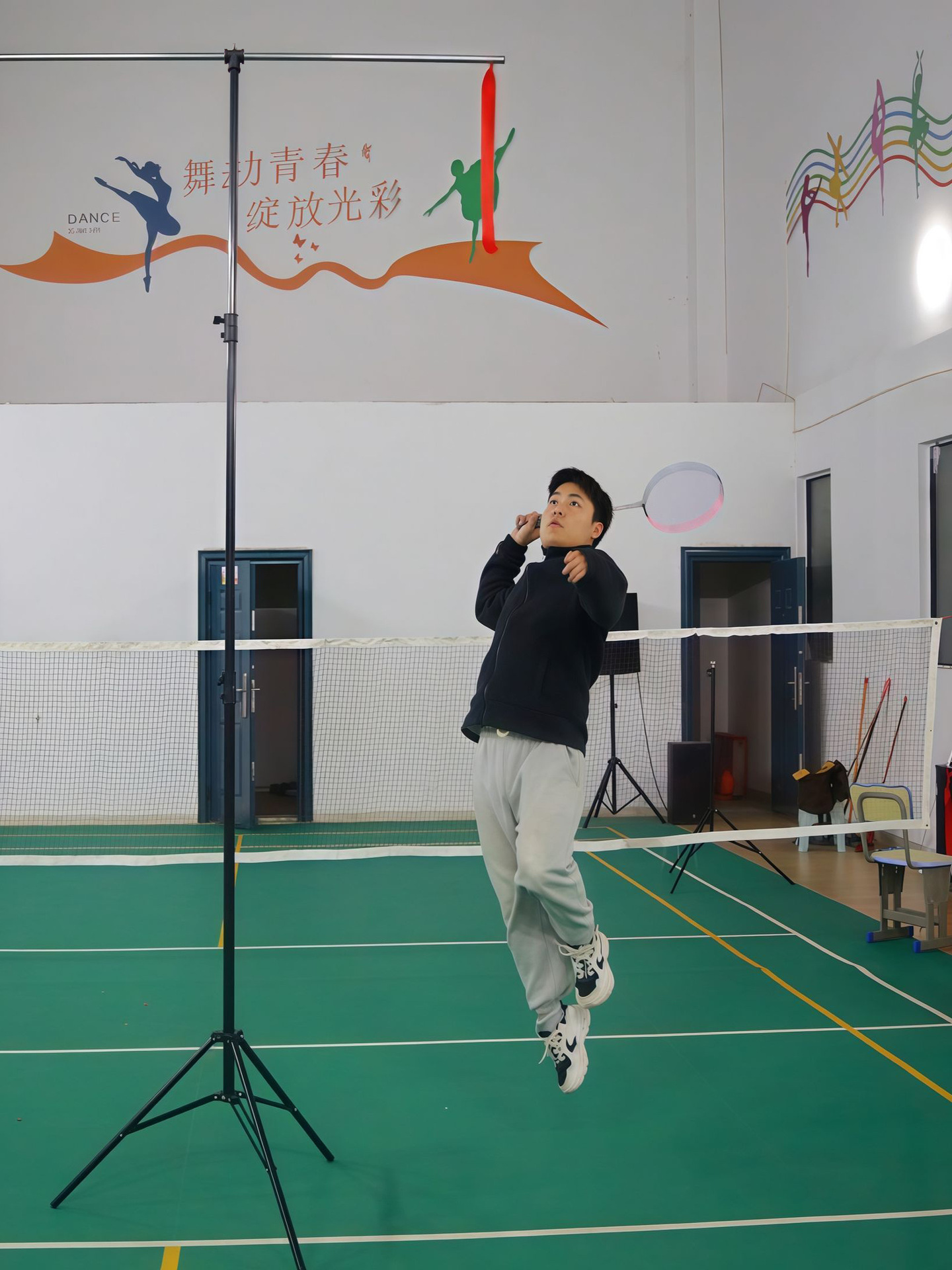 Portable Badminton Single Trainer Indoor Double Auxiliary Power Hitting Rack High Ball Training Rack