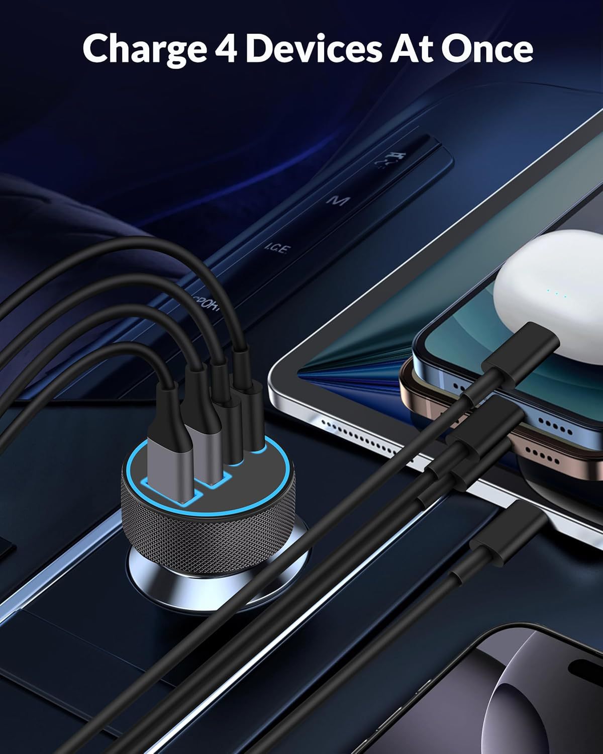 Cross-border one-to-four aluminum alloy super fast charging dual PD30W dual QC cigarette lighter car mobile phone charger factory