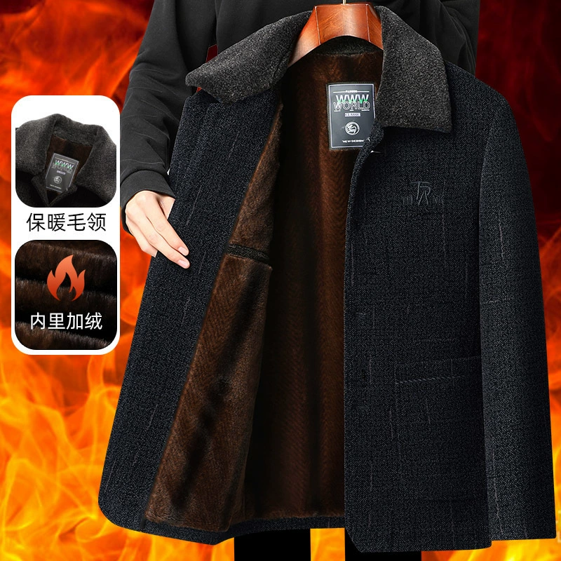 Demi-season warm woolen coat, down jacket, for middle age
