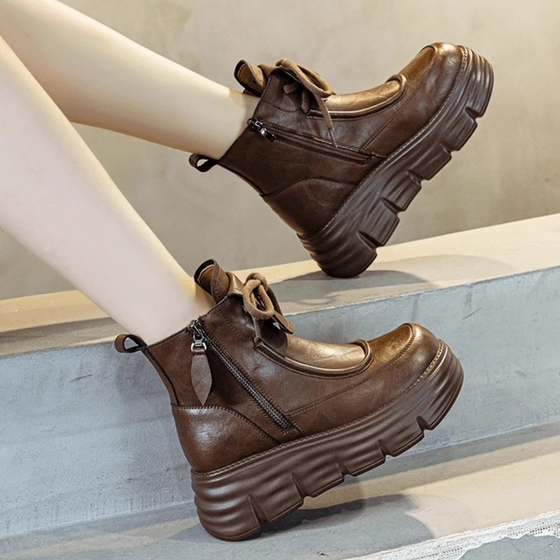 Boots for Women 2025 New Autumn and Winter Velvet High-Top Cotton Shoes Thick-Soled Heightening British Style Versatile Short Boots