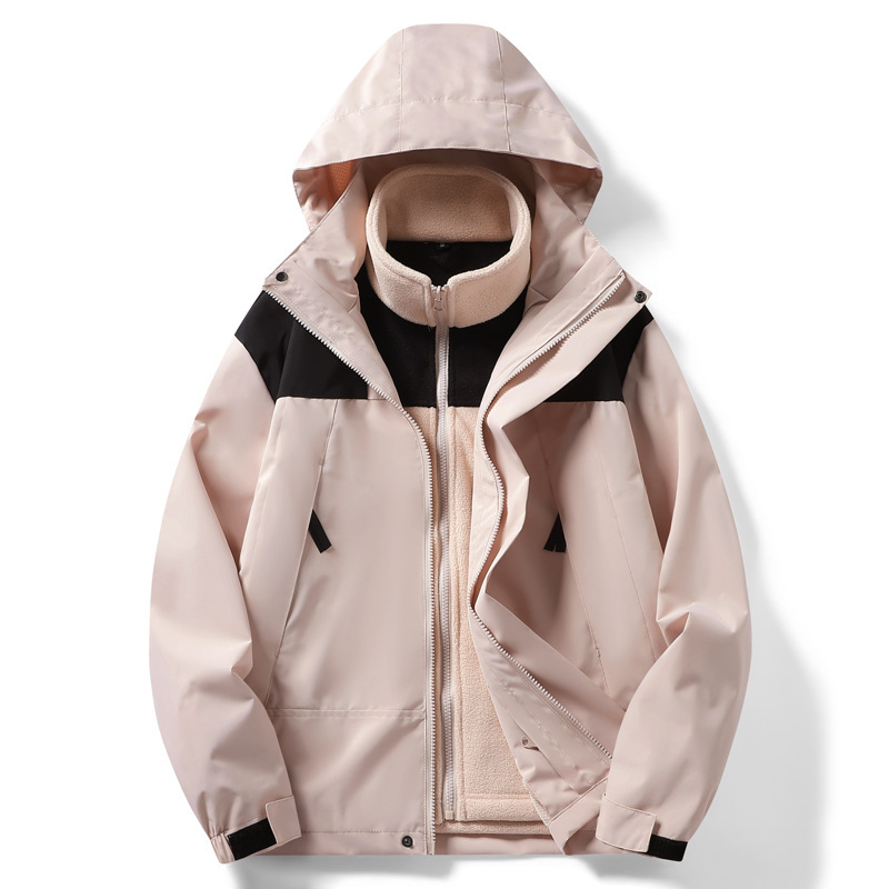 Outdoor Charge Clothes Women's Fashion Brand South Korea Three-in-One Detachable Jacket Autumn and Winter fleece-lined Thickened Windproof Men's Ski Suit