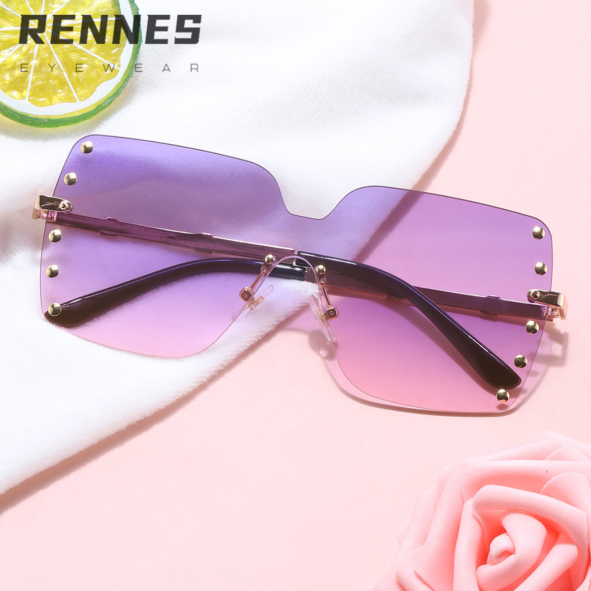 2022 nuevo remache de una pieza gafas de sol personalidad europea y americana gafas de sol sin marco gafas de sol de moda transfronteriza de las mujeres