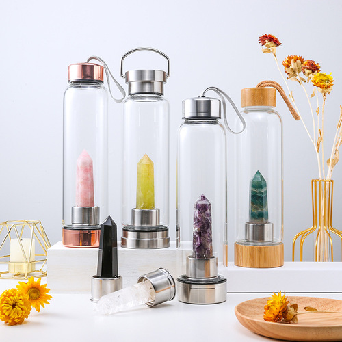 Natural crystal column amethyst raw stone polished single-pointed hexagonal column energy cup water bottle replaceable bottom net cup column