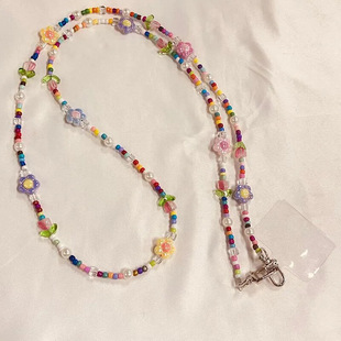 Lanyard Beads Pendant Mobile Phone Girl Hanging Chain Beaded Flower Bag Chain Colorfulful Tulip Long Pendant