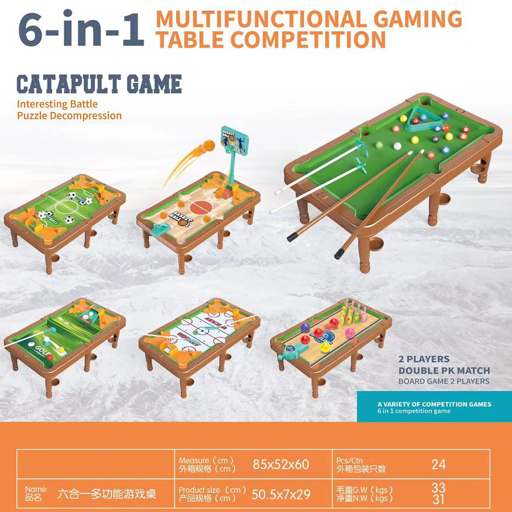 Juguetes de mesa de billar para niños transfronterizos 6 en 1 juegos de mesa multifuncionales de baloncesto de fútbol interior y exterior conjunto de interacción entre padres e hijos