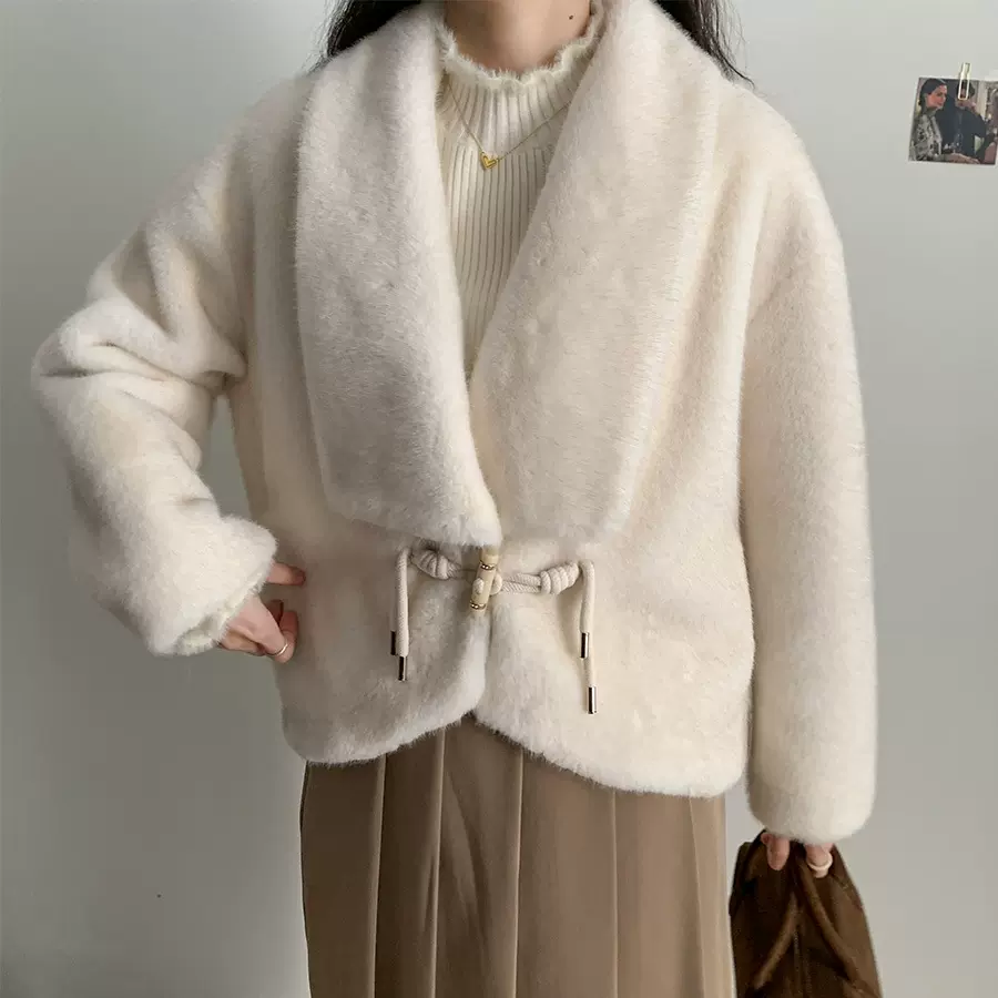 莉之绮韩版仿貂绒皮毛一体皮草外套冬装新款翻领一粒扣上衣230859