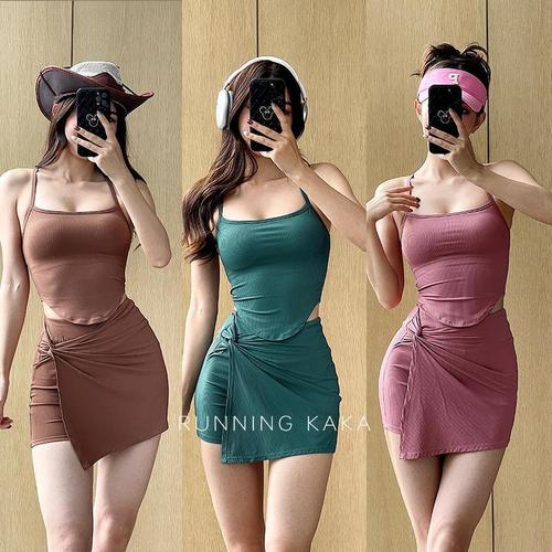 Anti-peeking sports skirt women's A-shaped yoga fitness pants shorts casual running sport pants dance half-skirt pants 