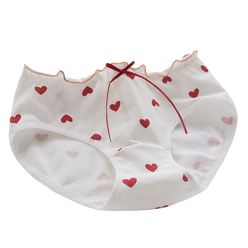 Japanese love sweet fungus-edged cotton underwear for women Ribbon mid-waist briefs for girls girls underwear 101