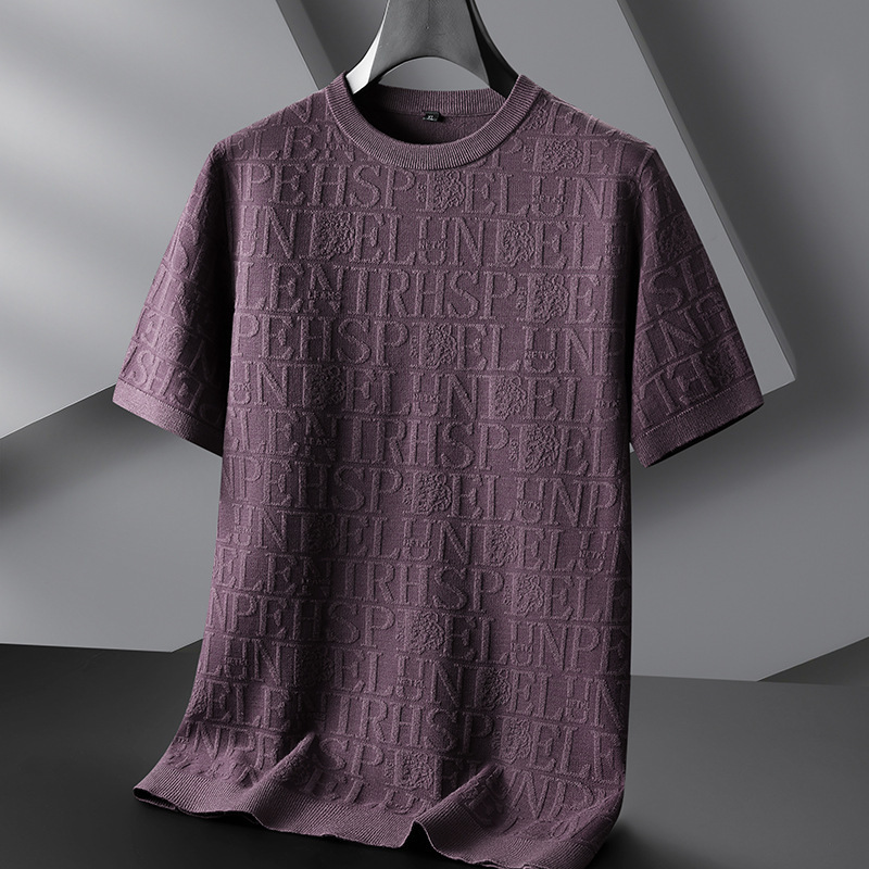 Trendy fat men's autumn and winter half sleeve sweater plus size loose short sleeve sweater plus size plus size fat guy round neck bottoming shirt