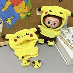 Labubu 第一世代と第二世代の着用可能なビニール人形ブラインドボックス、かわいいピカチュウの赤ちゃん服 17 センチメートル人形の服を着用