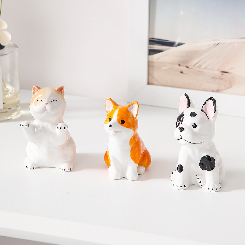 Cerámica lindo de moda mascota hecha a mano muñeca juguete Shiba Inu gato perro modelo decoración regalo al por mayor