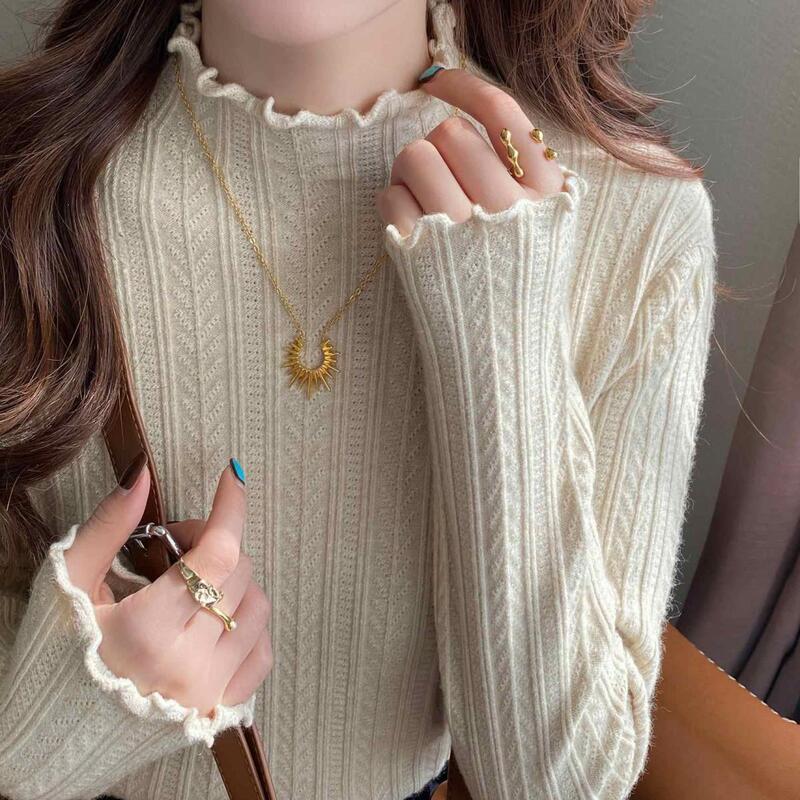 Women's base layer for autumn and winter 2026 new style half-high collar knitted versatile mid-neck sweater slimming long sleeve Women's base layer for autumn and winter 2026 new style half-high collar knitted versatile mid-neck sweater slimming long sleeve