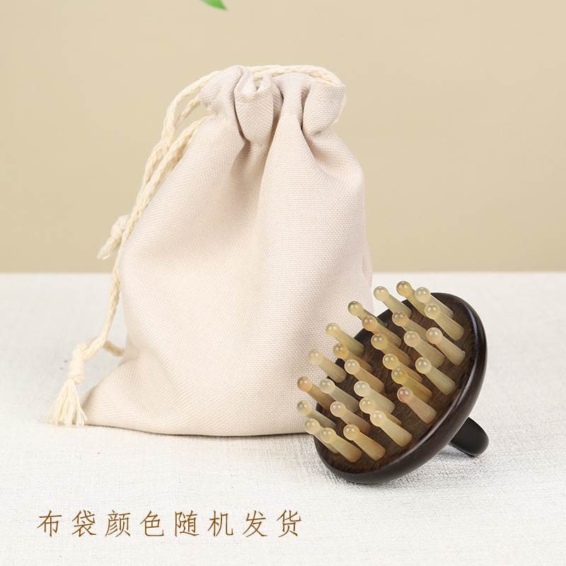 紫光檀木羊角尖齿梳子指环按摩梳经络刷头部疏通肩颈刮痧全身按摩|undefined