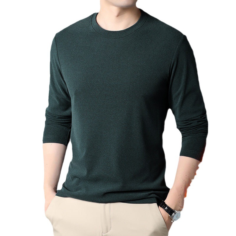 2025年両面デロン加厚フリースラウンドネックシームレスインナーウェア秋冬無地保温長袖Tシャツメンズ秋トップス