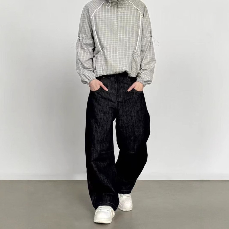 High-Quality Ep Premium Relaxed Feel Raw Denim Curved Pants Loose Jeans Casual Long Pants Wide-Leg Pants for Men and Women