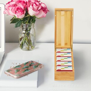 Wooden Desktop Card Recipe Storage Box Flip-on Compartment Business Card Storage Box Solid Wood Document Note Flatting Box