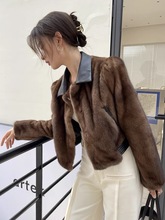 2024秋冬新款皮草女短款外套整貂年轻款皮毛一体环保水貂貂皮大衣