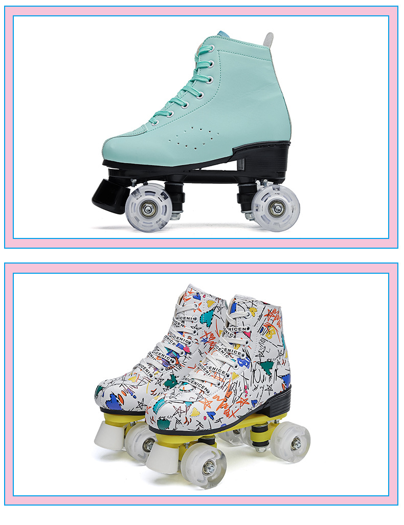 Neue zweireihige vier-rad komplette set farbe flash rollschuhe_voghion.com