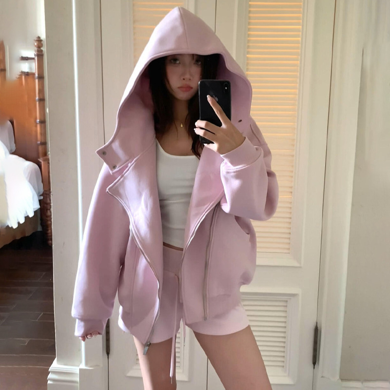 灰色连帽卫衣外套女早秋季韩系慵懒chic松弛感穿搭拉链开衫上衣薄|undefined