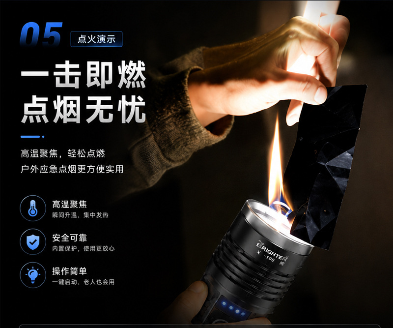 Cross-Border Hot-Selling High-Brightness Flashlight with Aluminum Alloy Body, Outdoor Super Bright Lithium Battery, Long-Lasting Battery Life, Multi-Light Core Work Light