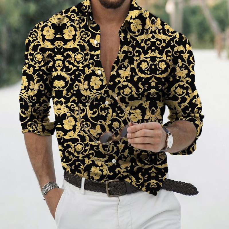Cross-Border Hot-Selling Spring and Autumn Fashion Glossy Men's Ice Silk Solid Color Shirt for Dance Parties, High-End One-Piece Dropshipping