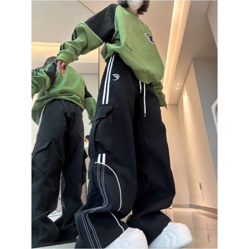[Exclusive for Southeast Asia] American-style High Street Contrast Street Dance Straight-leg Wide-leg Pants Women's Retro Hip-hop Coil Pants