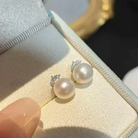 Серебряная игла ушная гвоздь ресницы изогнутые жемчужные серьги 8-9 мм Серебряная игла ушная гвоздь медная позолота