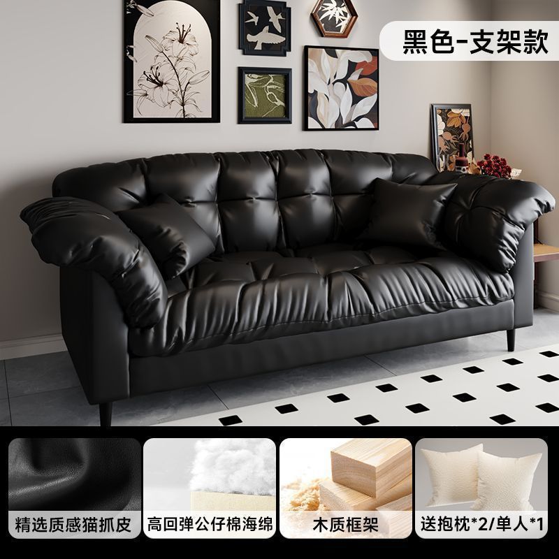 レトロなファブリックソファリビングルーム新しいダブルストレート列小さなアパートの寝室レンタルルーム怠惰なモダンなシンプルなソファ