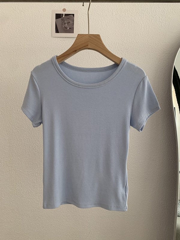 欧瑪莱の純色の丸首の修身はやせている半袖の頭のtシャツの2025夏の新しい服の上着の潮3498を現します。|undefined