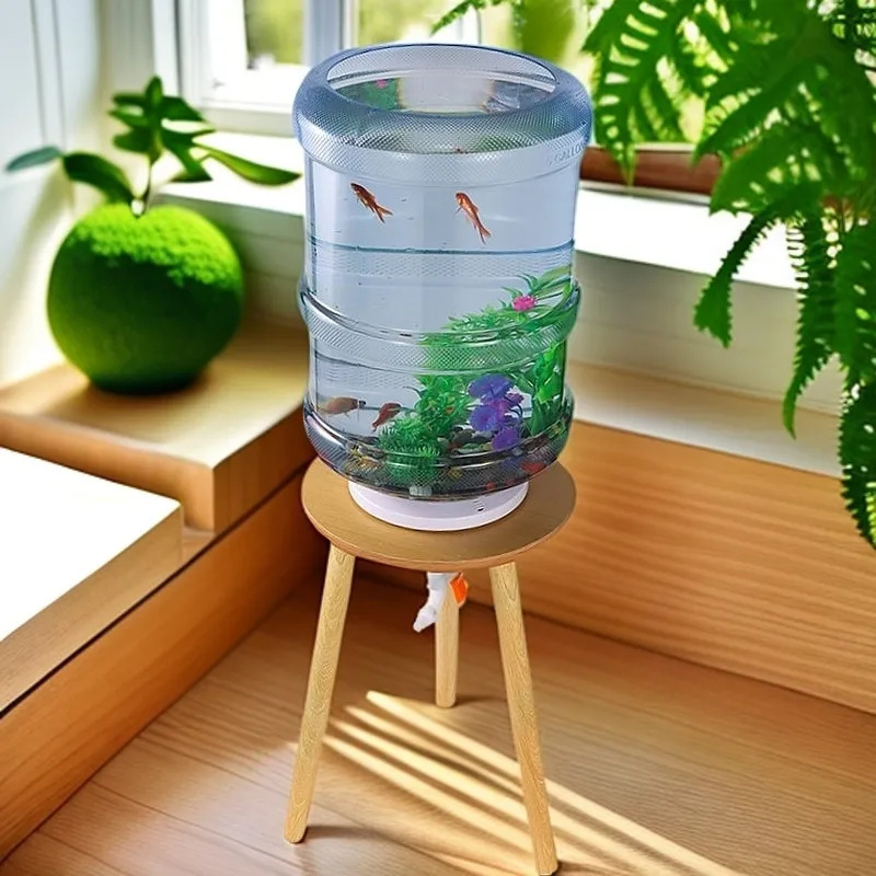 矿泉水桶养鱼纯净水桶改装生态鱼缸家庭观赏创意手工落地式鱼缸|undefined