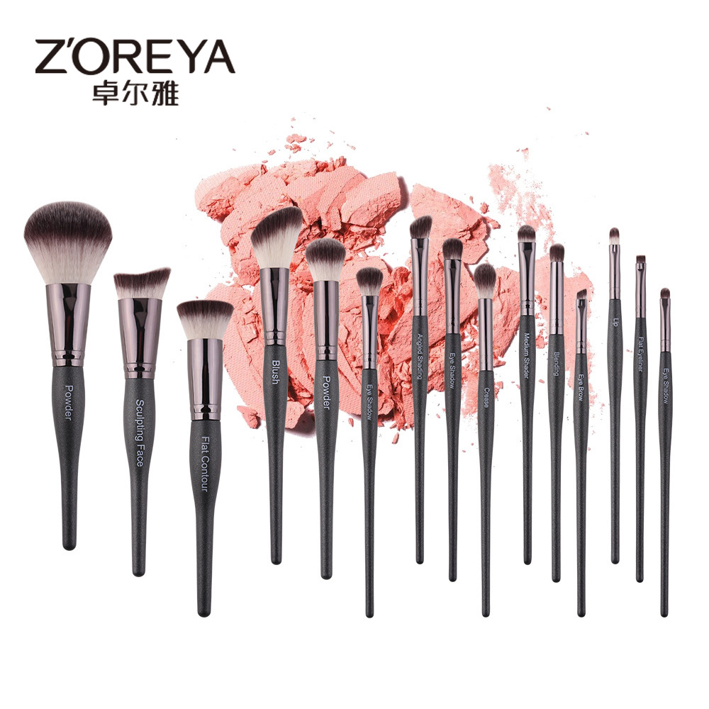 Zhuolya 15 sirena pinceles de maquillaje traje conjunto completo polvo suelto sombra de ojos cepillo de labios corrector rubor cepillo de fundación