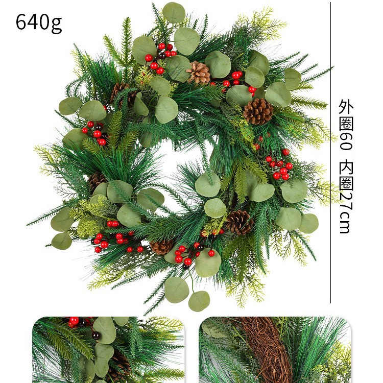 Decoraciones de Navidad guirlandas puertas colgadas pinos golden curry bolas de fruta roja red