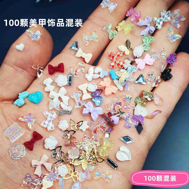 Nail Art Accessories, Popular Online Items, 100 Pieces Mixed Wholesale, Bowknot, Peach, Little Bear Nail Decorations, Clearance Sale