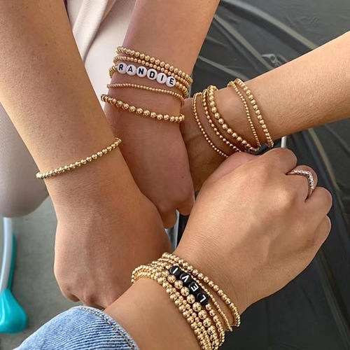 Amazon Stainless Steel Bead Bracelet Hand Decorated Titanium Steel Beaded Elastic Leather Cord Stackable Versatile Women's Bracelet