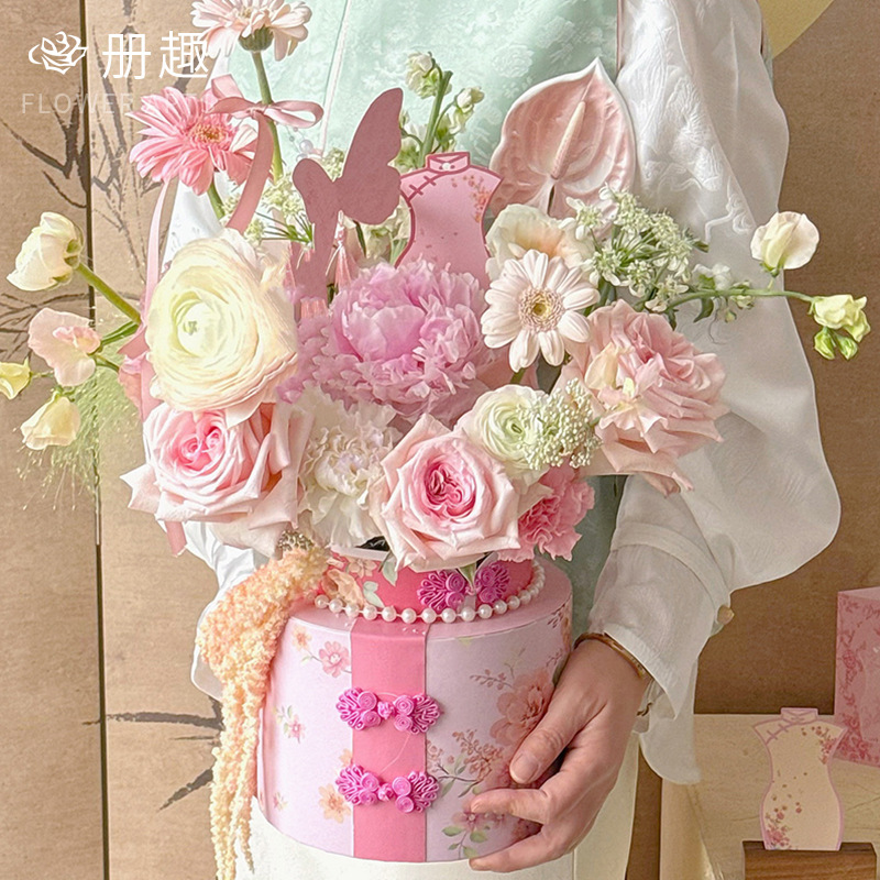 Etiqueta de cheongsam chino Tarjeta feliz del día de la madre Decoración navideña Tarjeta de felicitación Ramo de flores Tarjeta de decoración Decoración de ambiente