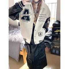 新款美式刺绣棒球服外套男女翻领春秋季立领夹克宽松拼接上衣外套