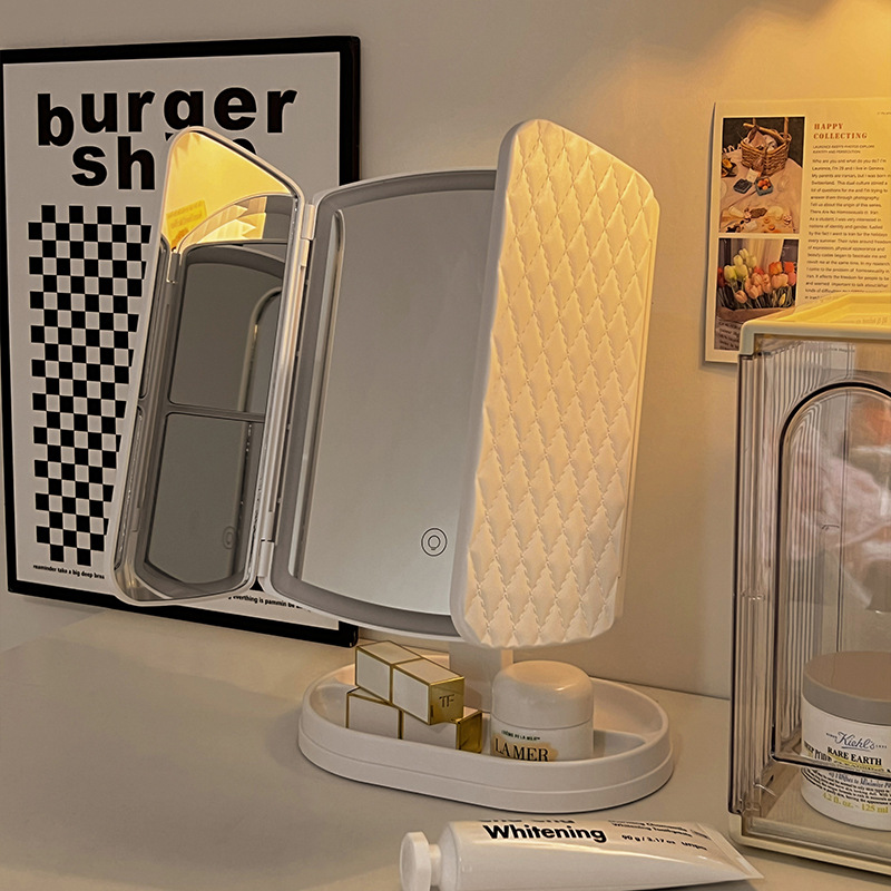 Espejo de maquillaje con luz dormitorio de estudiantes tocador de escritorio espejo recargable Shell led luz de relleno espejo de tocador