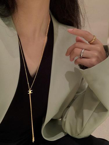 Arc de Triomphe long pullable gold tassel necklace women's high-end design niche light luxury high-end sweater chain
