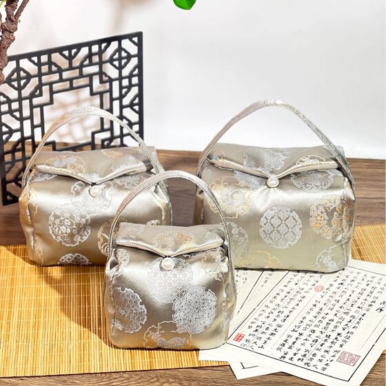 New Chinese Style Thickened Tea Set Storage Bag Brocade Cloth Bag Tea Person Portable Bag Teapot Bag Tea Person Travel Bag