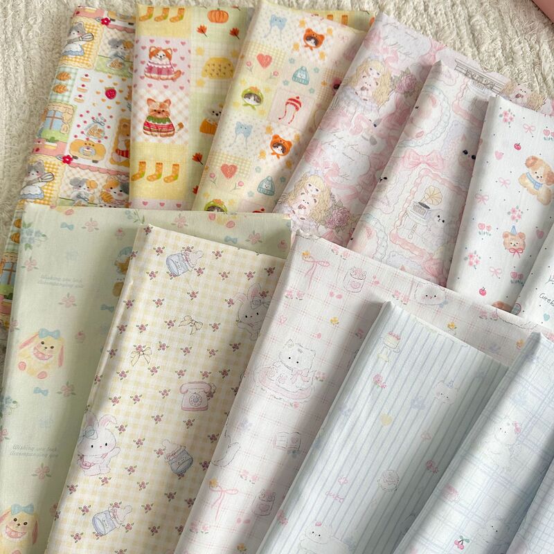 Cotton 40 digital printed fabric Korean cat bear patchwork women's children's clothing parent-child home clothing DIY