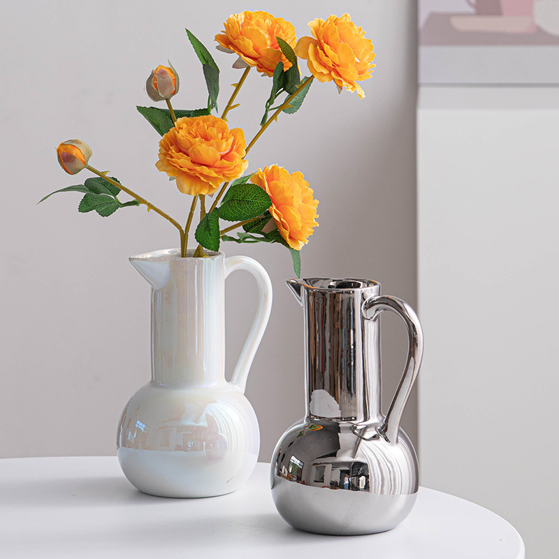 Chu Men Ins Nordic Light Luxury Minimalist Modern Ceramic Decor Vase Fresh Flowers Hotel Living Room Flower Arrangement Ornament Flower Pot