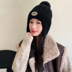 Trendy woolen hat showing face small cycling hat Korean knitted hat Korean style fashion hat for women versatile warm ear protection hat