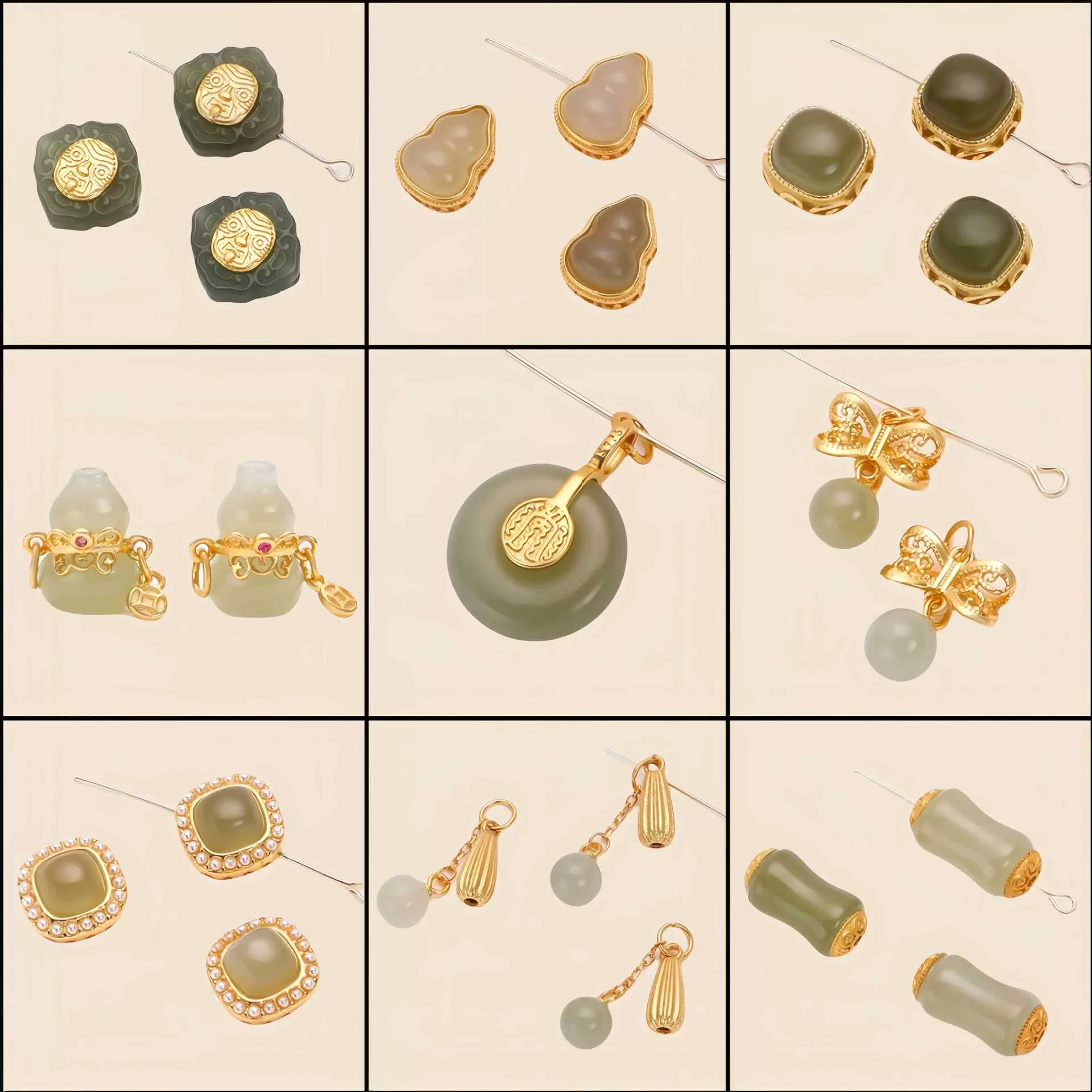 天然和田玉配件925银镀金挂件diy串珠手链玉石手串镶嵌小滴溜吊坠