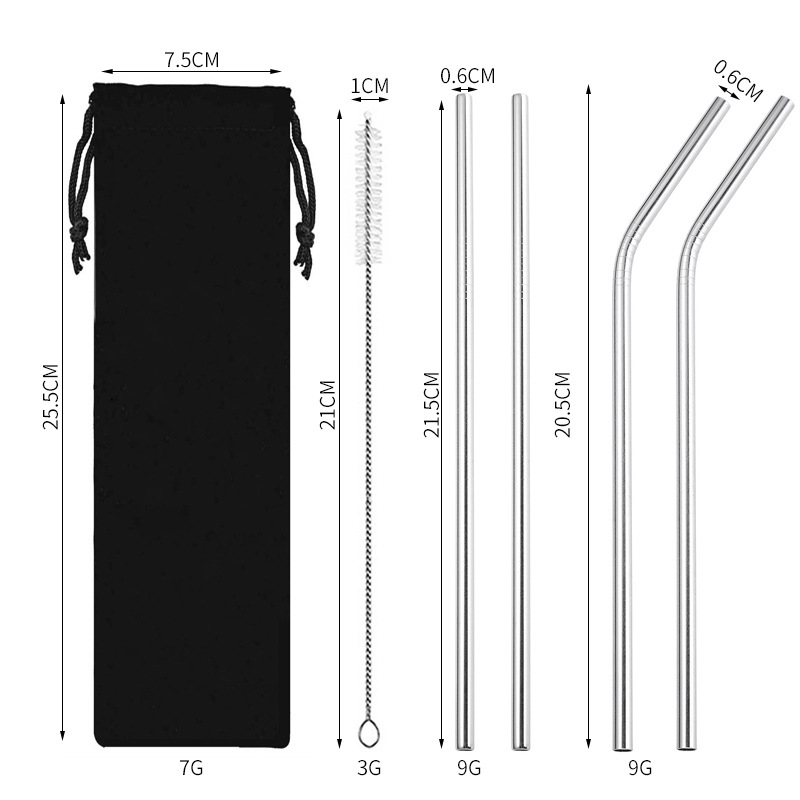 Traje de paja de acero inoxidable 304 especial transfronterizo de Amazon de color chapado en titanio tubo de bebida de metal café leche té paja