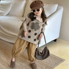 2024 spring new children's clothing, Korean style children's clothing, girls' big polka dot Korean style vest, knitted wool vest