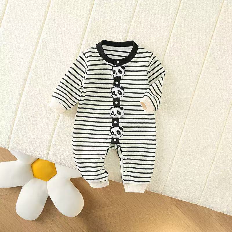 Ropa de bebé de una pieza Primavera y otoño Ropa de recién nacido Ropa de bebé de manga larga de primavera de bebé de panda rojo tridimensional a rayas