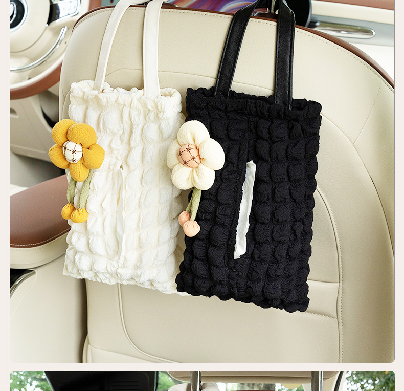 Car tissue box cute puff grid car chair back hanging tissue box creative sunflower car tissue box