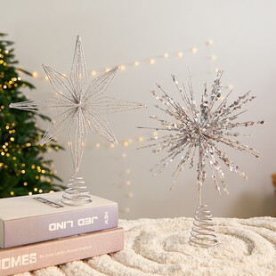 American Christmas Tree Top Star Window Arrangement with Lights European Christmas Tree Top Decorations Luminous Five-pointed Star Ornaments